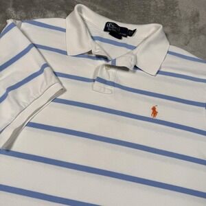 Polo by Ralph Lauren White and Blue Striped Pique Cotton Shirt